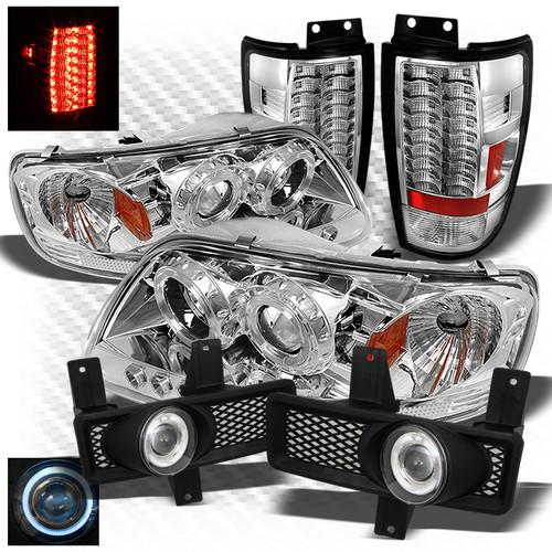 97-98 expedition chrome 1pc headlights + led tail lights + projector fog lights