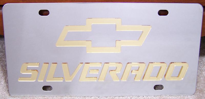 Chevrolet silverado stainless steel vanity license plate tag bowtie gold