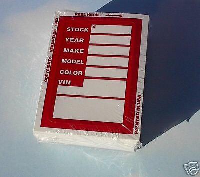 *car dealer 100 new inventory vehicle stock sticker tags red