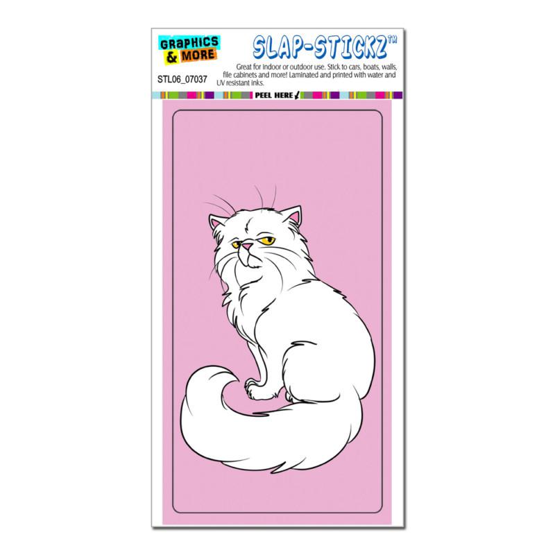 Persian cat white on pink - pet - slap-stickz™ car window locker bumper sticker