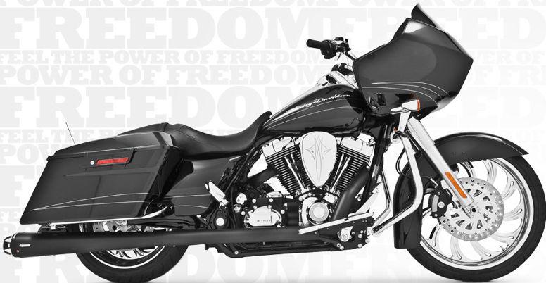 Freedom performance exhaust american outlaw dual w/ tips blk/chr flh 2009-2013