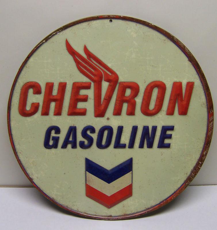 Chevron gasoline ~vintage style~ metal round sign chevy dodge ford garage