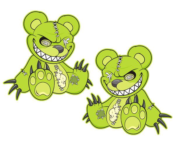 Zombie teddy bear decal set 3"x3" green dead zombies car vinyl sticker u5ab