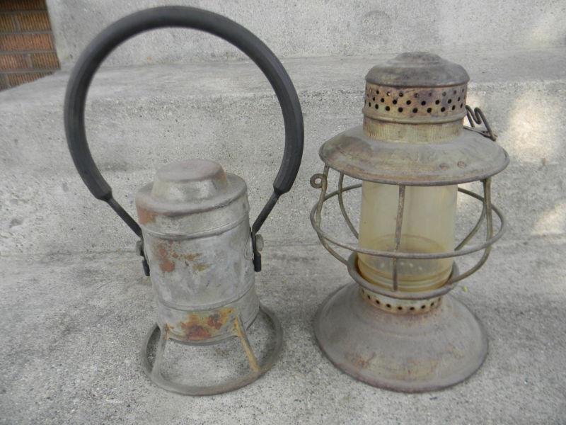 Two railroad lanterns antique e j & e  kerosene signal battery trains engine old