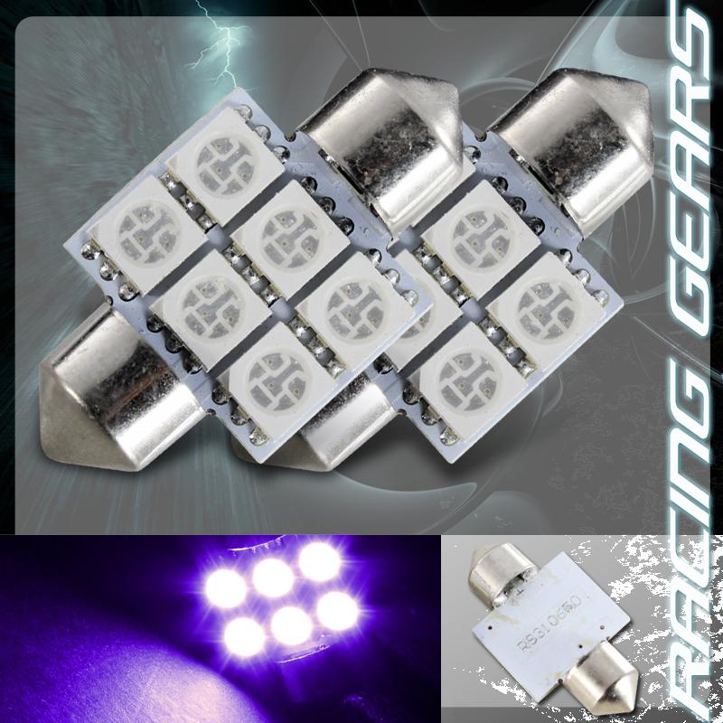 2x 31mm 1.25" purple 6 smd led festoon replacement dome interior light lamp bulb