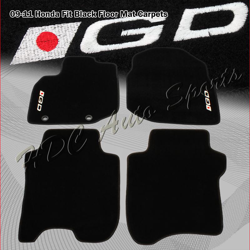 2009-2011 honda fit 4 piece black nylon non-skid floor mats carpet white gd logo