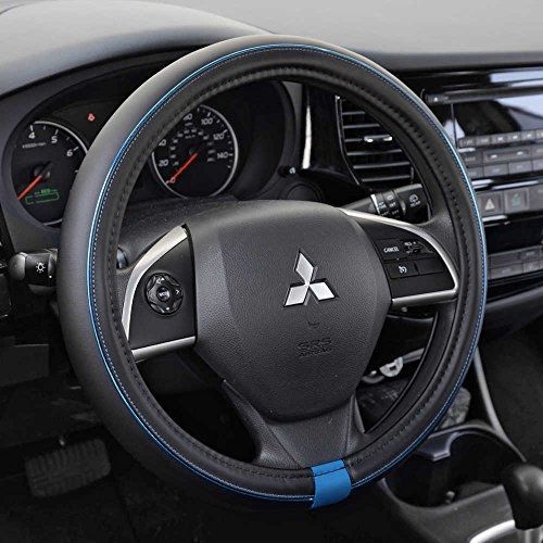 Motor trend prosleek synthetic leather steering wheel cover black w/ blue