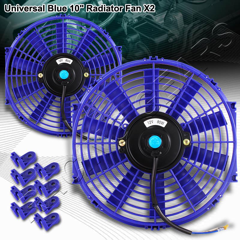2x jdm 10" blue 1500 cfm 2250 rpm electric cooling slim push pull radiator fan