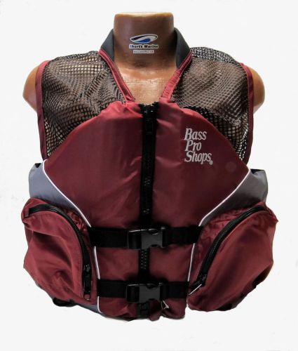 Bass pro shops mesh fishing life vest jacket pfd for adults burgundy x-large