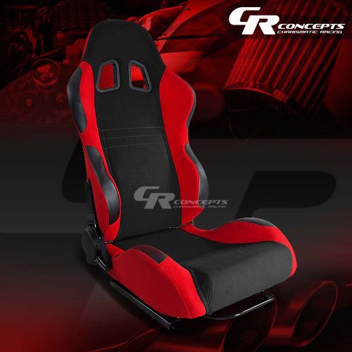 Black/red fully reclinable sports racing seats+mounting sliders passenger side