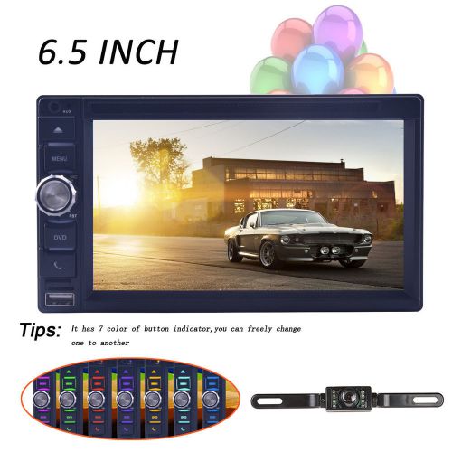 6.5&#034; double din stereo car dvd cd mp3 player bluetooth radio 7 color lights+cam