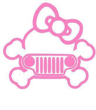 Girly jeep skull with bow - cute girl car truck window decal (4" x 4" vinyl)