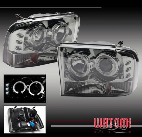 99-04 ford f250 f350 excursion halo led projector headlight smoke super duty xlt