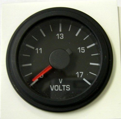 Volt meter gauge, 2&#034;/52mm, full sweep, black/black, white led lighting, 001v-bb