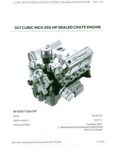Ford sealed 302/347 ci racing engine m-6007-s347jr
