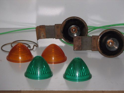 Vintage green/amber marker lights clearance signal park lamp hot rat rod custom