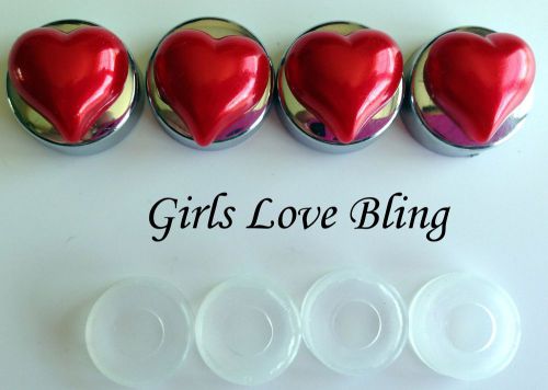 Red hearts license plate frame chrome screw cap covers
