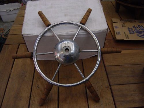 Vintage wood/chrome cruiser boat 22&#034; across, 13&#034; diameter steering wheel
