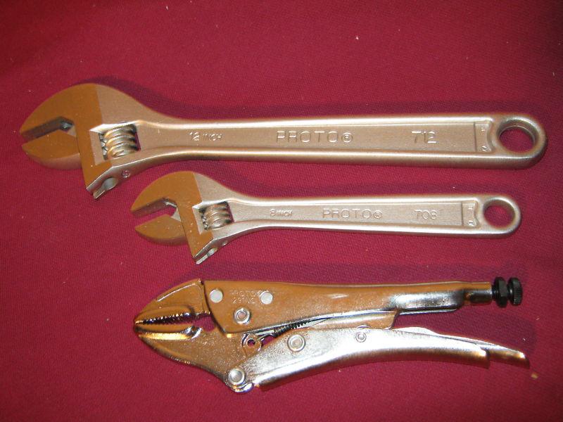 Proto tools 8" & 12" adjustable wrench, proto straight locking pliers - set of 3