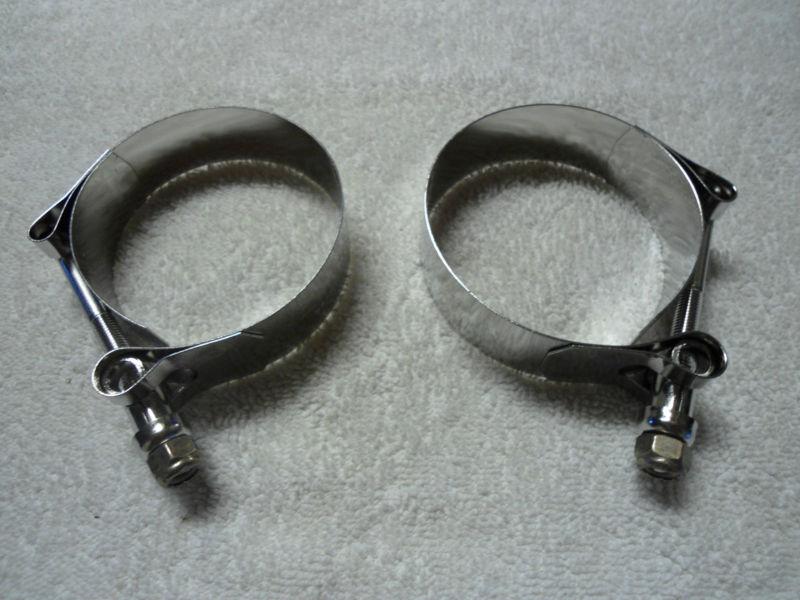 Harley davidson & custom motorcycle exhaust clamps stainless chrome set of 2 