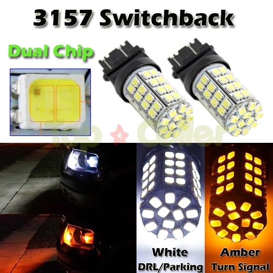 2x 3157 white/amber 60/60-led front turn signal dual chip light lamp 3457 3057