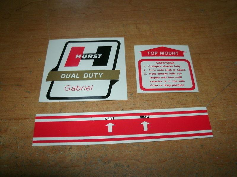 Hurst gabriel vintage logo drag shocks stripe restoration decal sticker set