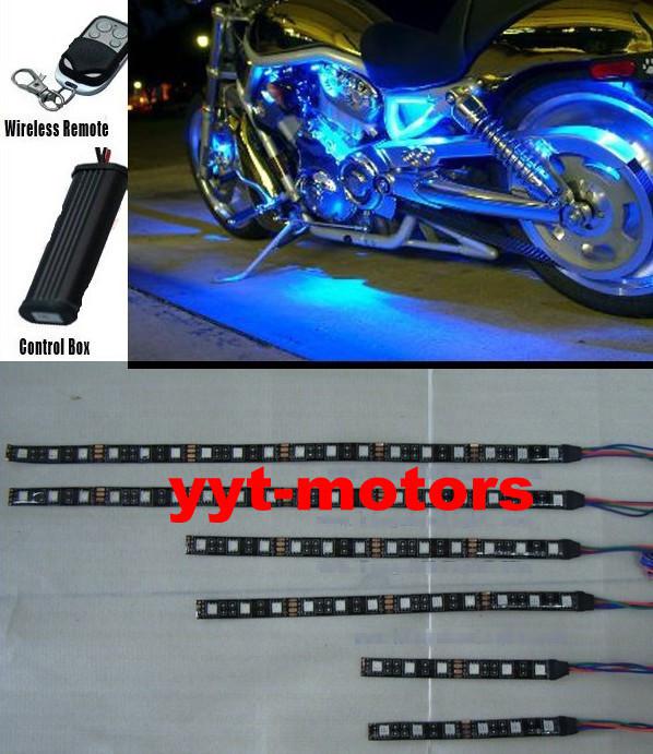 6pcs supper-bright flexible 72 led strip led motorcycle light kit blue