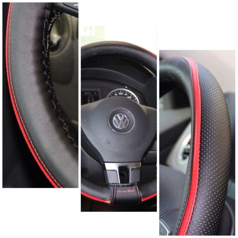 Black+red lining leather steering wheel cover 47013a for acura bmw m3 tl tsx rsx