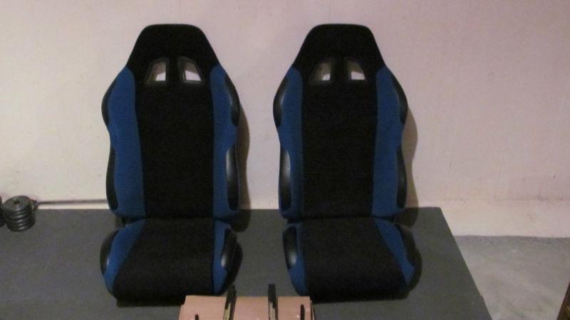  2x jdm black blue reclining slider sport seats