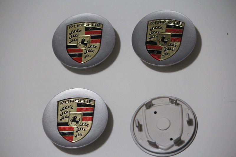 Porsche wheel silver & gold crest center caps  4 x usa