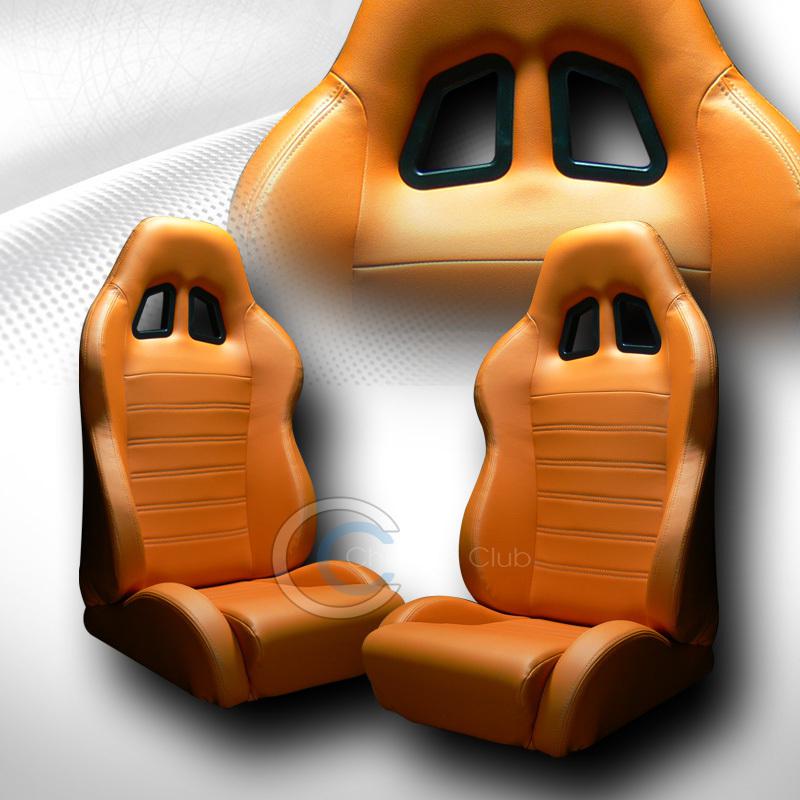 Universal sp orange pvc leather racing bucket seats+sliders pair mercedes mini