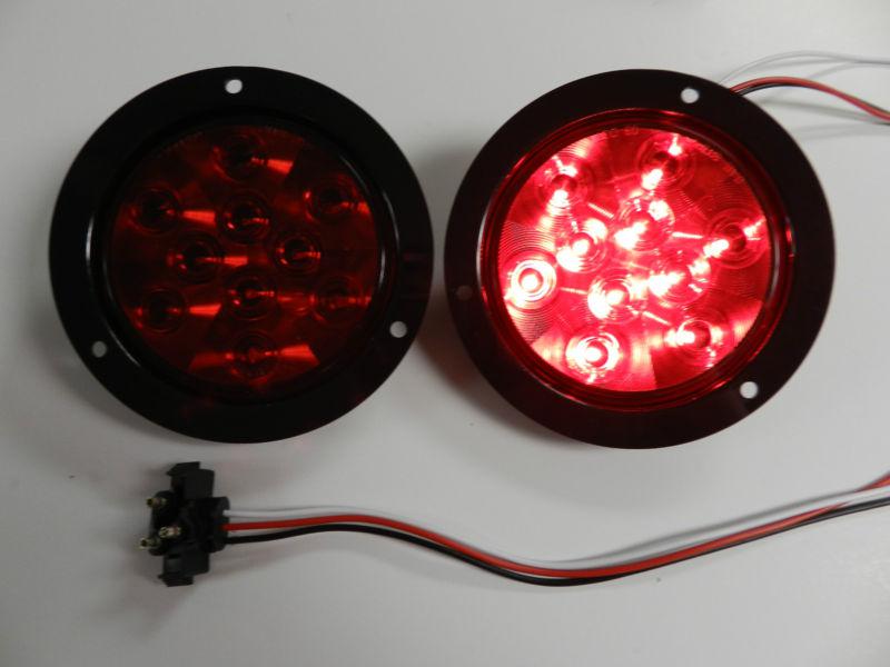 2-4" round sealed 10 led red stop/turn/tail truck trailer light flange mount 