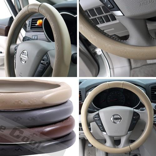 Fit hyundai kia subaru new beige leather steering wheel cover 51103 14"-15" 38cm