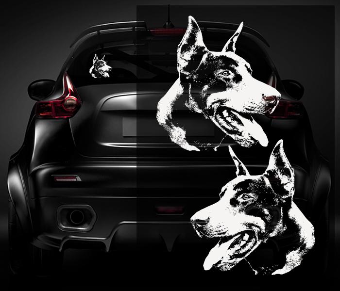 Doberman pinscher dog decal set white 5"x4.5" vinyl car window sticker u5ab