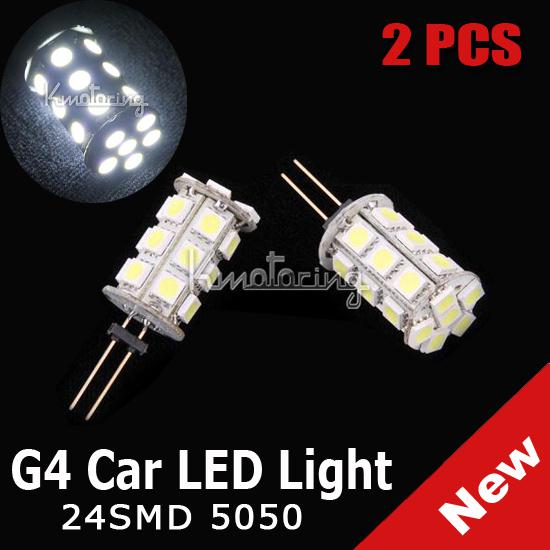 Two g4 5050 smd 24 led pure white car interior reading marine boat bulb lamp