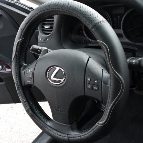 Black pvc leather cover beige stitch steering wheel 57001b