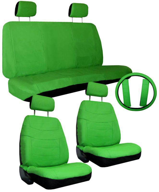 Green car seat covers set w/ steering wheel cover & belt shoulder pads #1
