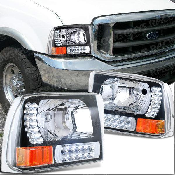 1999-2005 ford f250 superduty black led headlights amber refelector drl lamp