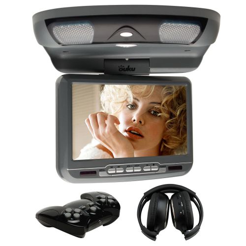 9&#034; roof mount in car flip down dvd cd player monitor sony lens+headphone+handle