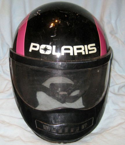 Polaris indy bell helmet w/shield vintage snowmobile black,pink,blue,white wedge