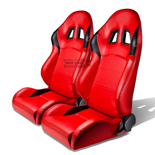 2 x type-r red pvc leather sports racing seats+universal slider rails left+right