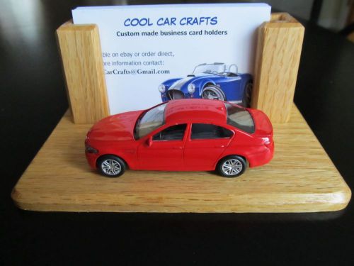 Oak business card holder with bmw m5 red die cast car desk display office