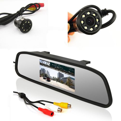 4.3&#034;lcd car rear view mirror monitor &amp;8led night vision reverse backup hd camera