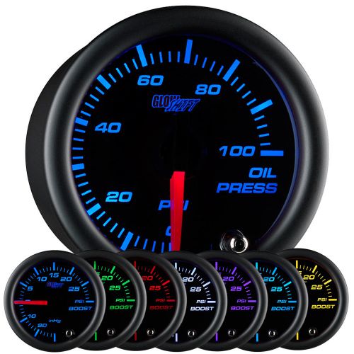 52mm glowshift black face oil pressure psi gauge meter w sender &amp; 7 color leds