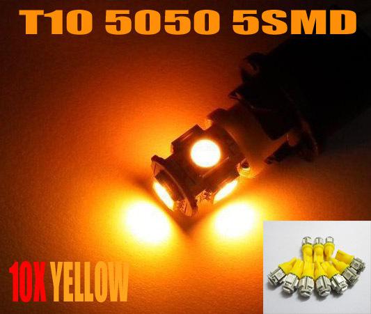 10pcs amber t10 5-smd led map light bulbs 168 194 656 657 901 904 159 #hf11