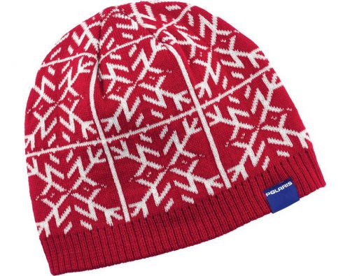 Oem polaris racing red &amp; white snowflake knit beanie winter hat