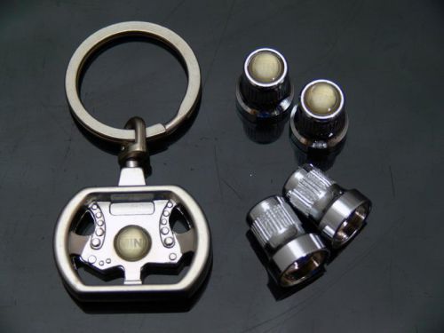4 pcs mini cooper wheel tire valve stem caps+key chain