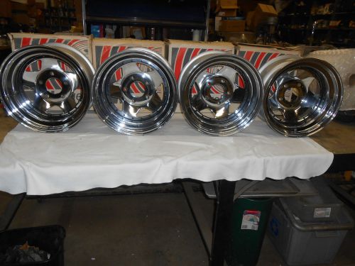 15&#034; x 8&#034; vintage nos  mangelo  chrome wheel  rims, set of 4