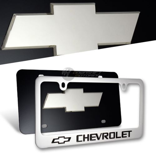 3d chevrolet stainless steel license plate frame -2pc front &amp; back set authentic