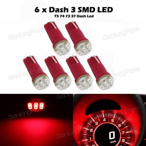 6x led dashboard instrument light bulbs 3 smd t5/286 wedge red 37 73 74 2721